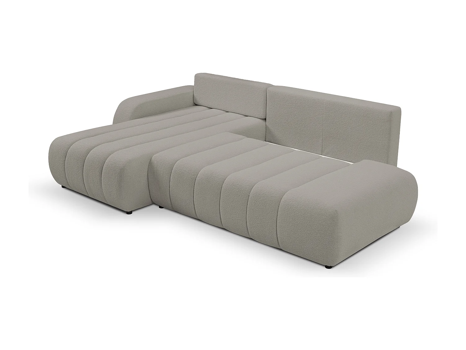 Canapé avec fonction lit et coffre de rangement, rembourrage confortable, tissu, coussins décoratifs, côté gauche, 276x88x176 cm, gris clair
