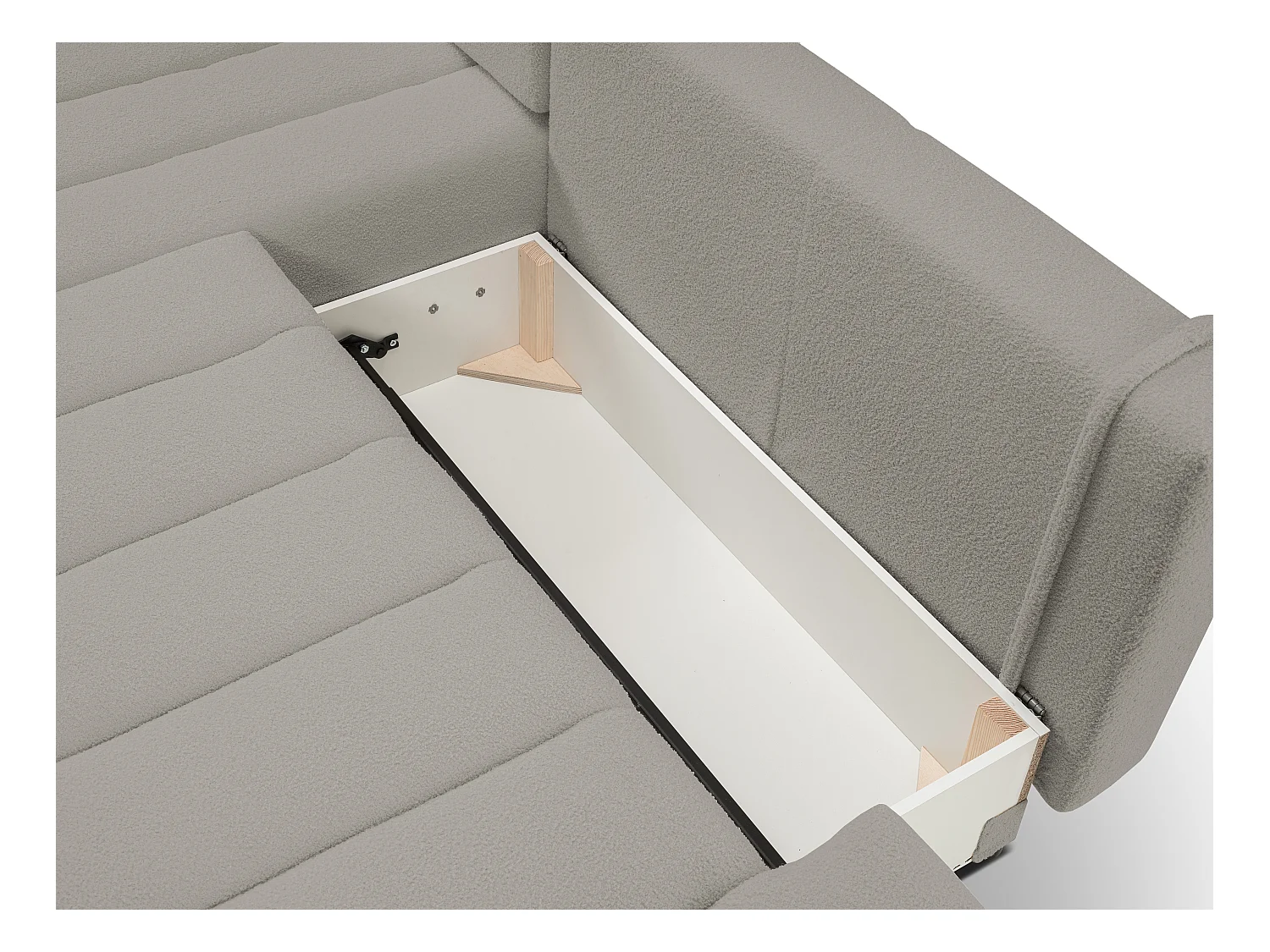 Canapé avec fonction lit et coffre de rangement, rembourrage confortable, tissu, coussins décoratifs, côté gauche, 276x88x176 cm, gris clair