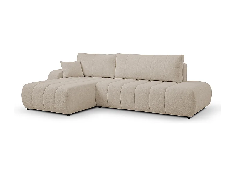 Canapé avec fonction lit et coffre de rangement, rembourrage confortable, tissu, coussins décoratifs, côté gauche, 276x88x176 cm, beige