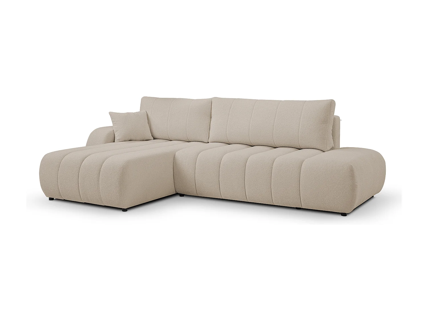 Canapé avec fonction lit et coffre de rangement, rembourrage confortable, tissu, coussins décoratifs, côté gauche, 276x88x176 cm, beige