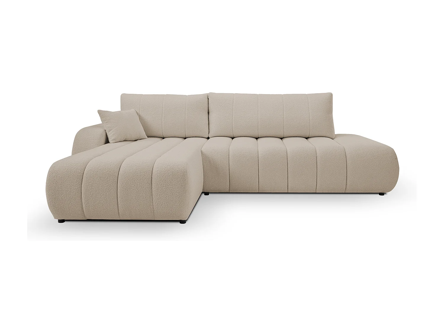 Canapé avec fonction lit et coffre de rangement, rembourrage confortable, tissu, coussins décoratifs, côté gauche, 276x88x176 cm, beige