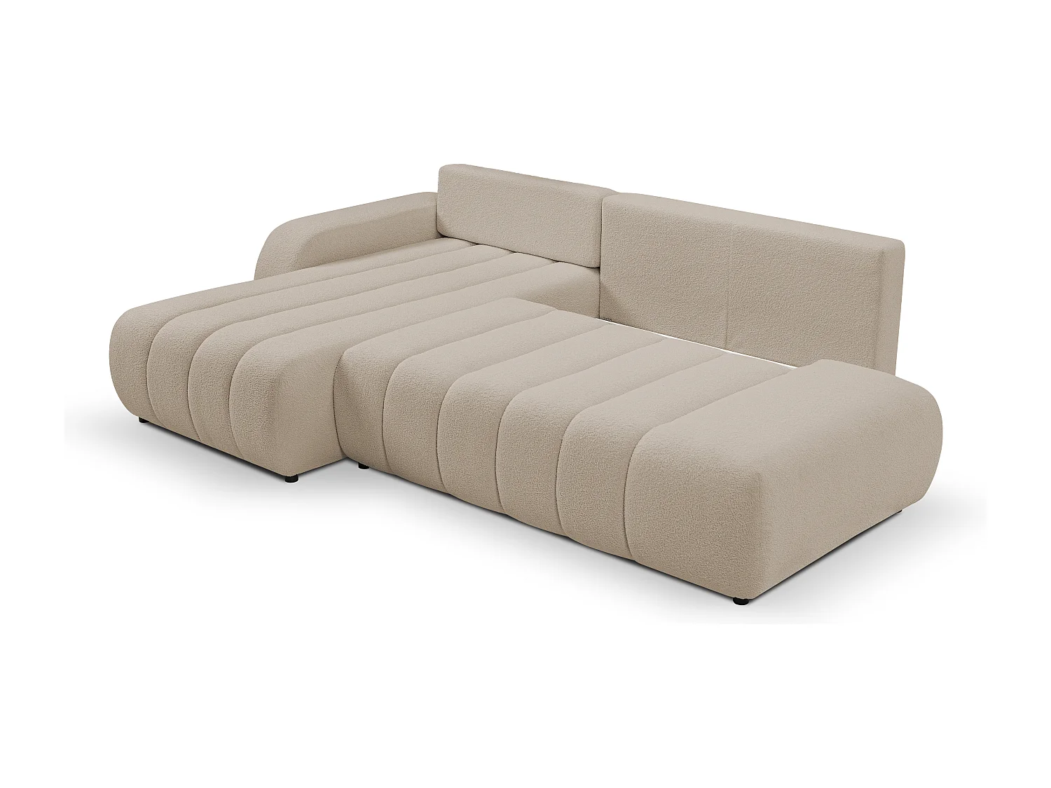 Canapé avec fonction lit et coffre de rangement, rembourrage confortable, tissu, coussins décoratifs, côté gauche, 276x88x176 cm, beige
