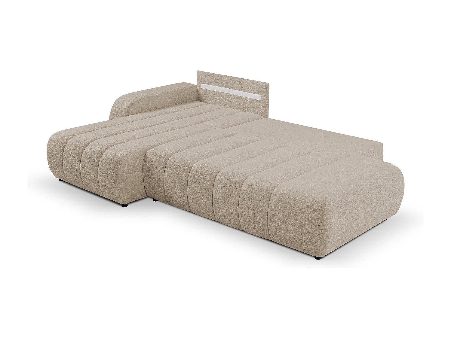 Canapé avec fonction lit et coffre de rangement, rembourrage confortable, tissu, coussins décoratifs, côté gauche, 276x88x176 cm, beige