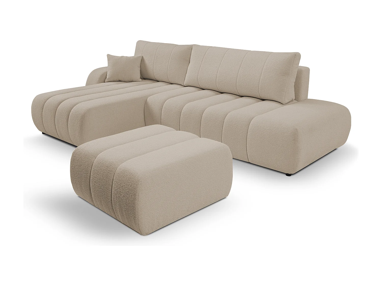 Canapé avec fonction lit et coffre de rangement, rembourrage confortable, tissu, coussins décoratifs, côté gauche, 276x88x176 cm, beige
