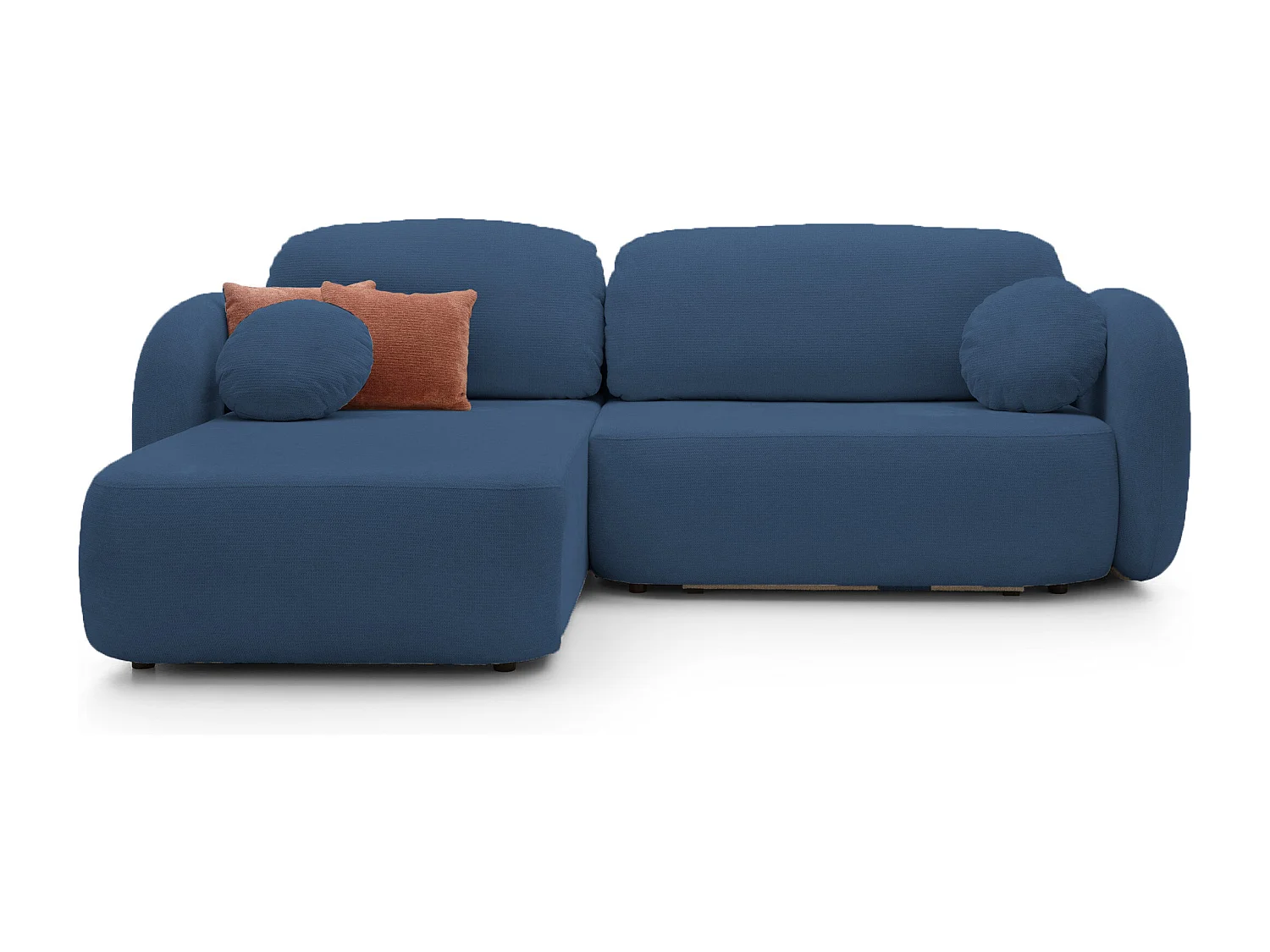 L-vormige hoekbank OLIO met slaapfunctie 138x210 cm, opbergbox en losse rugkussens – comfortabele slaapbank, links, 248x174x86 cm, BLAUW