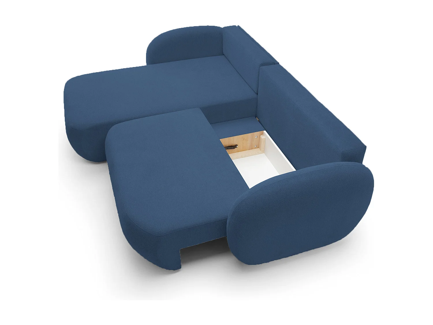 L-vormige hoekbank OLIO met slaapfunctie 138x210 cm, opbergbox en losse rugkussens – comfortabele slaapbank, links, 248x174x86 cm, BLAUW