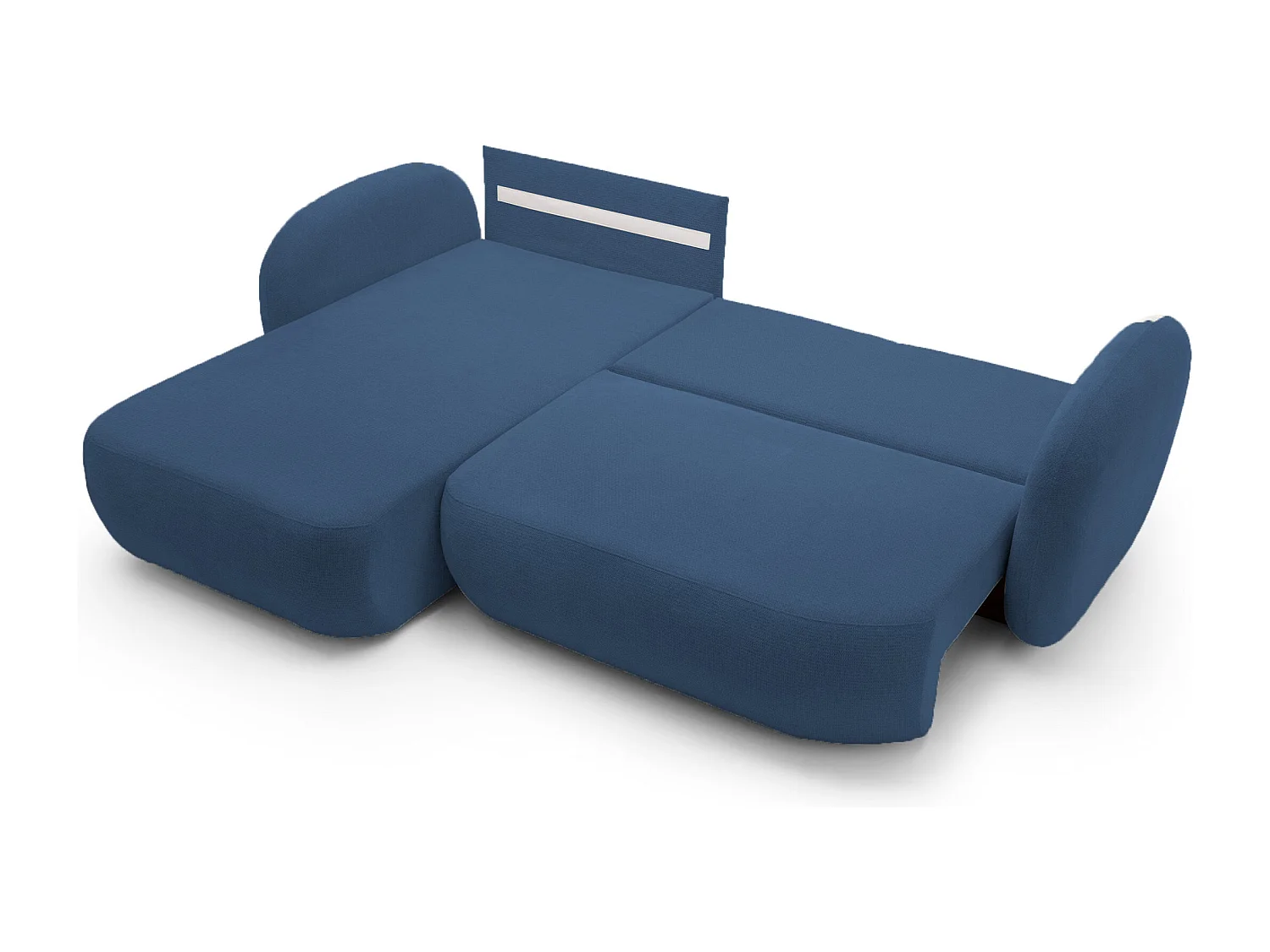 L-vormige hoekbank OLIO met slaapfunctie 138x210 cm, opbergbox en losse rugkussens – comfortabele slaapbank, links, 248x174x86 cm, BLAUW