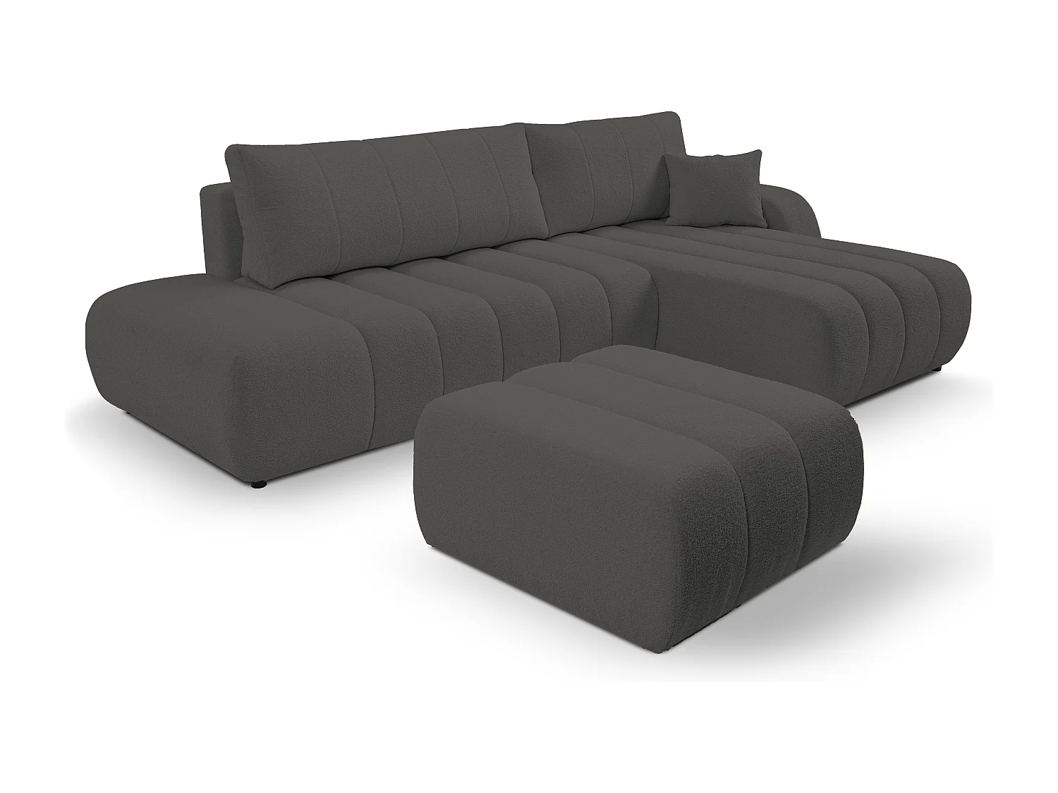 Couch mit Schlaffunktion und Bettkasten, komfortable Polsterung, Stoffbezug, Dekokissen, rechts, 276x88x176 cm, dunkelgrau