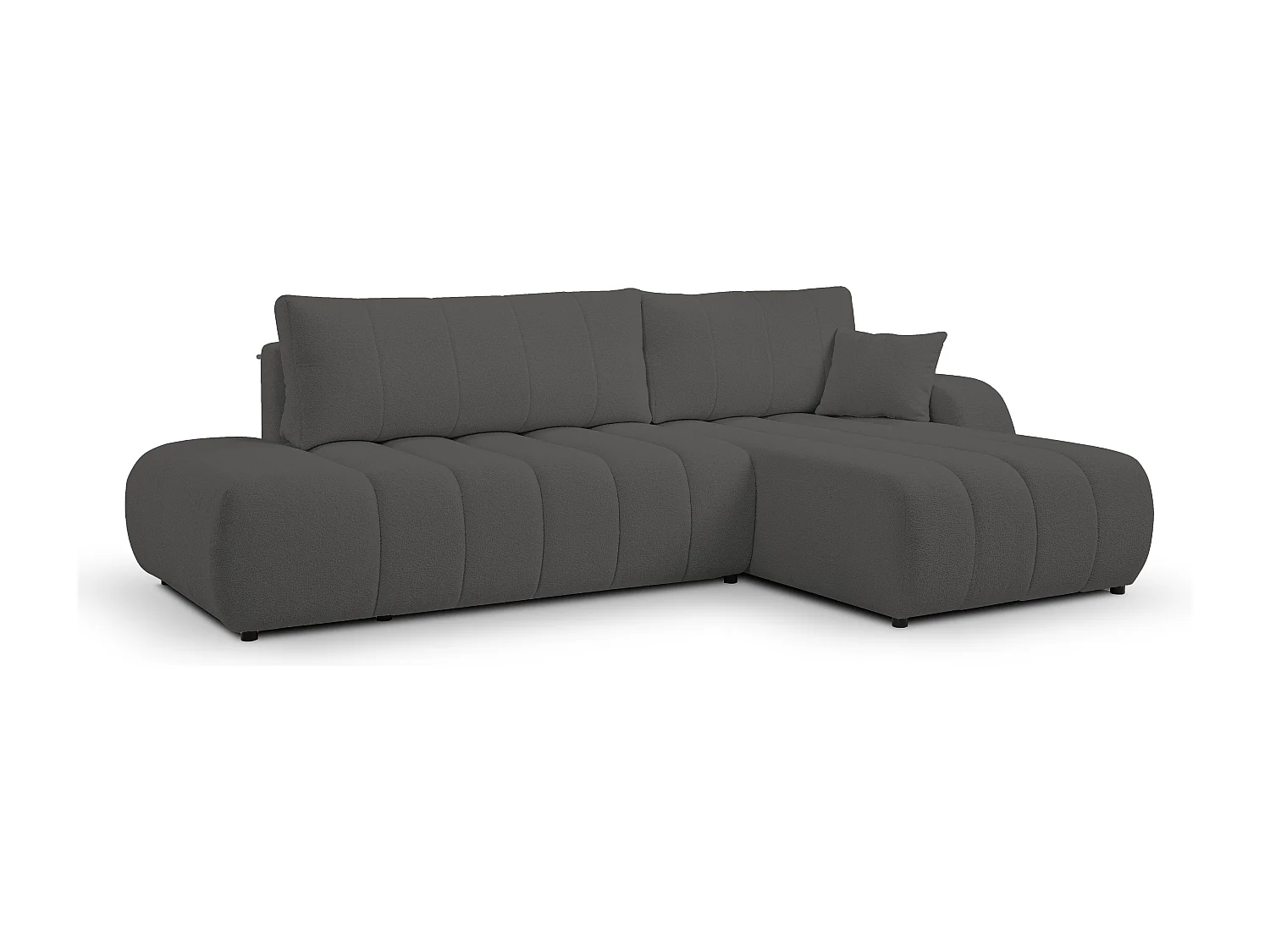 Canapé avec fonction lit et coffre de rangement, rembourrage confortable, tissu, coussins décoratifs, côté droit, 276x88x176 cm, gris foncé
