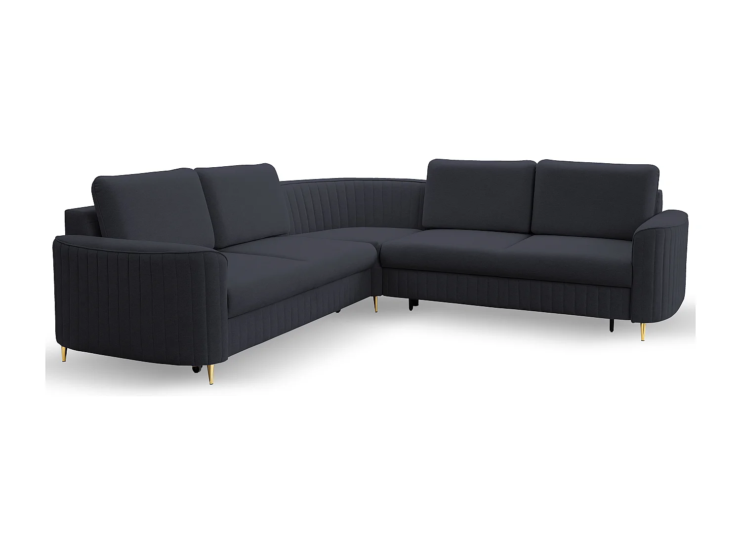 Narożnik LAREN nowoczesna sofa z funkcją spania, pojemnik na pościel, plastikowe nogi, prawa strona, GRANATOWY, 251x251x85 cm