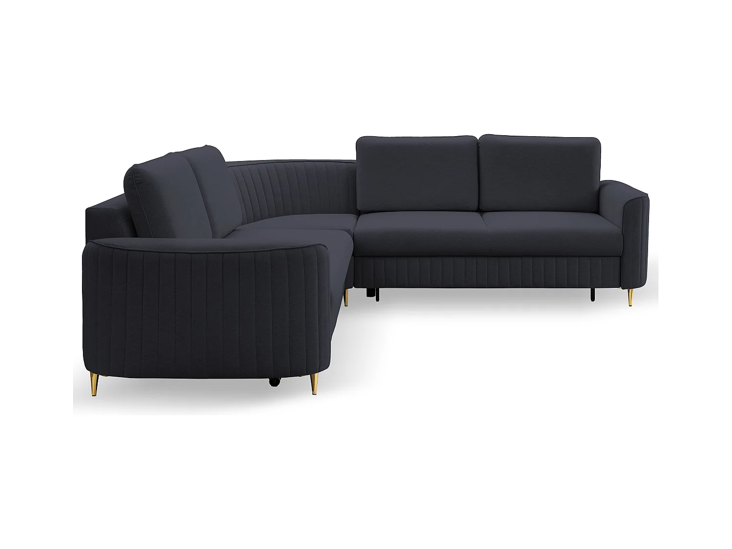 Canapé d'angle LAREN convertible, coffre de rangement, pieds en plastique, côté droit, BLEU MARINE, 251x251x85 cm