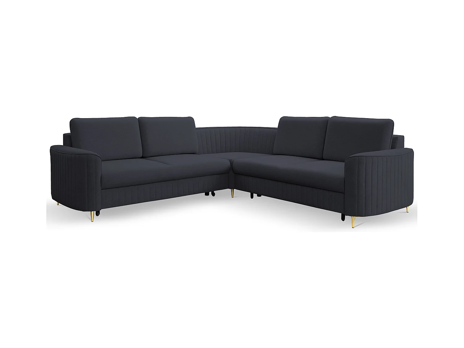 Canapé d'angle LAREN convertible, coffre de rangement, pieds en plastique, côté droit, BLEU MARINE, 251x251x85 cm