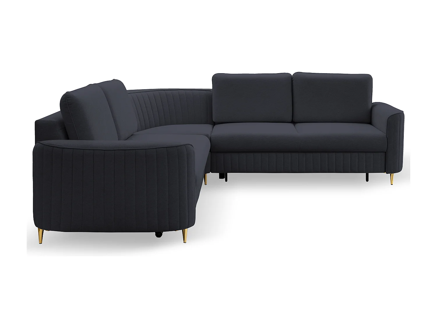 Canapé d'angle LAREN convertible, coffre de rangement, pieds en plastique, côté droit, BLEU MARINE, 251x251x85 cm