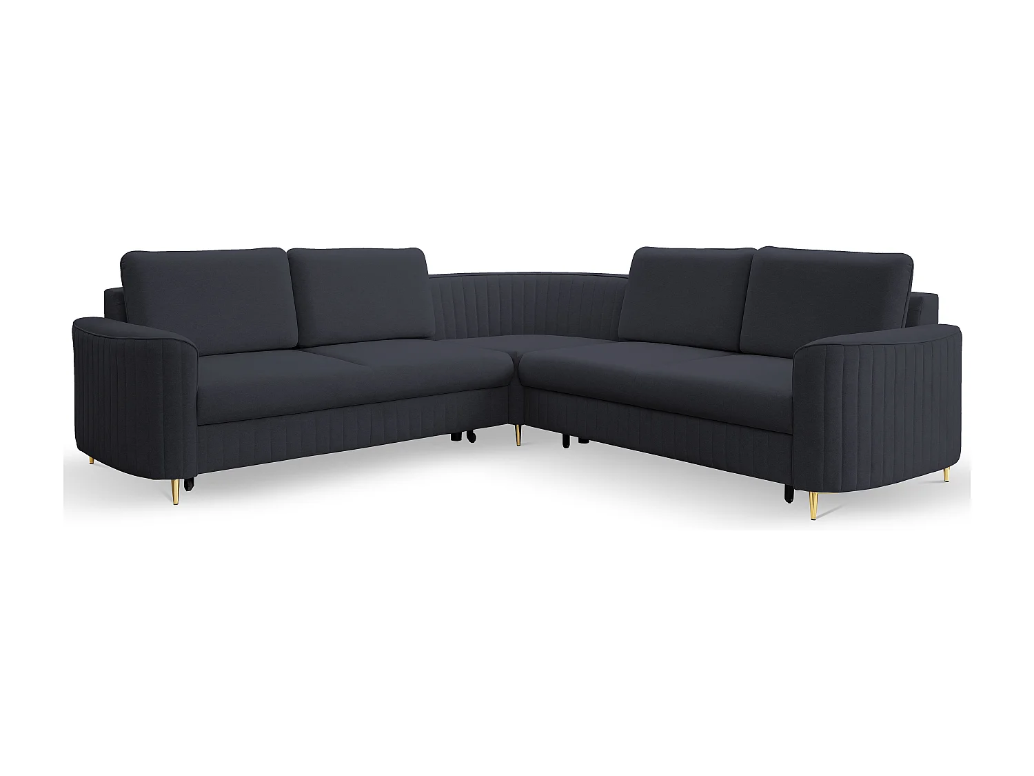 Canapé d'angle LAREN convertible, coffre de rangement, pieds en plastique, côté droit, BLEU MARINE, 251x251x85 cm