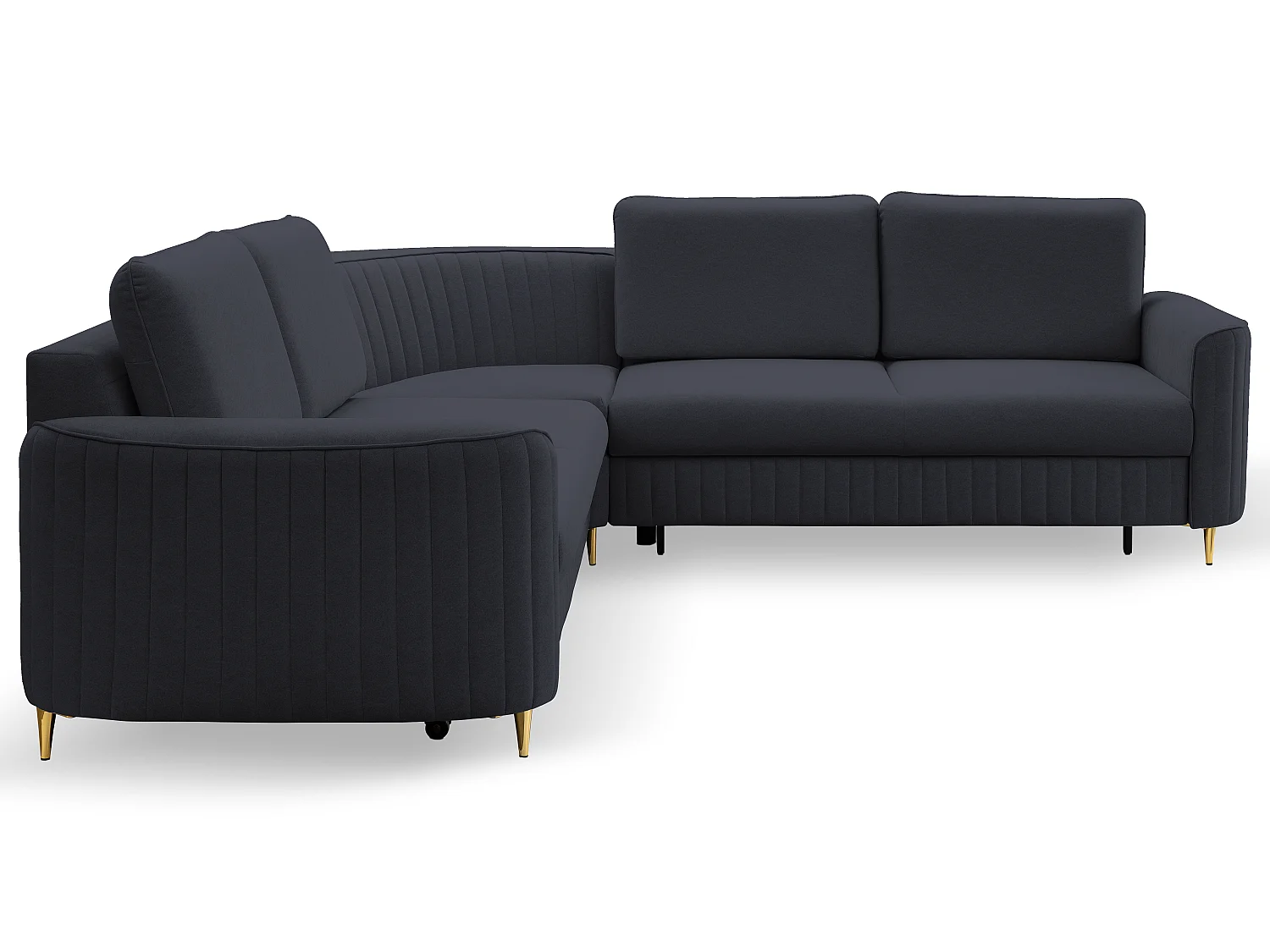Narożnik LAREN nowoczesna sofa z funkcją spania, pojemnik na pościel, plastikowe nogi, prawa strona, GRANATOWY, 251x251x85 cm