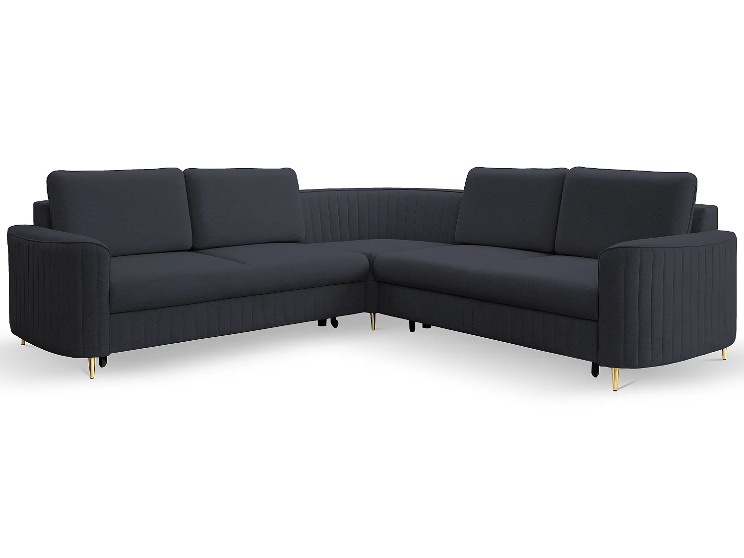 Narożnik LAREN nowoczesna sofa z funkcją spania, pojemnik na pościel, plastikowe nogi, prawa strona, GRANATOWY, 251x251x85 cm