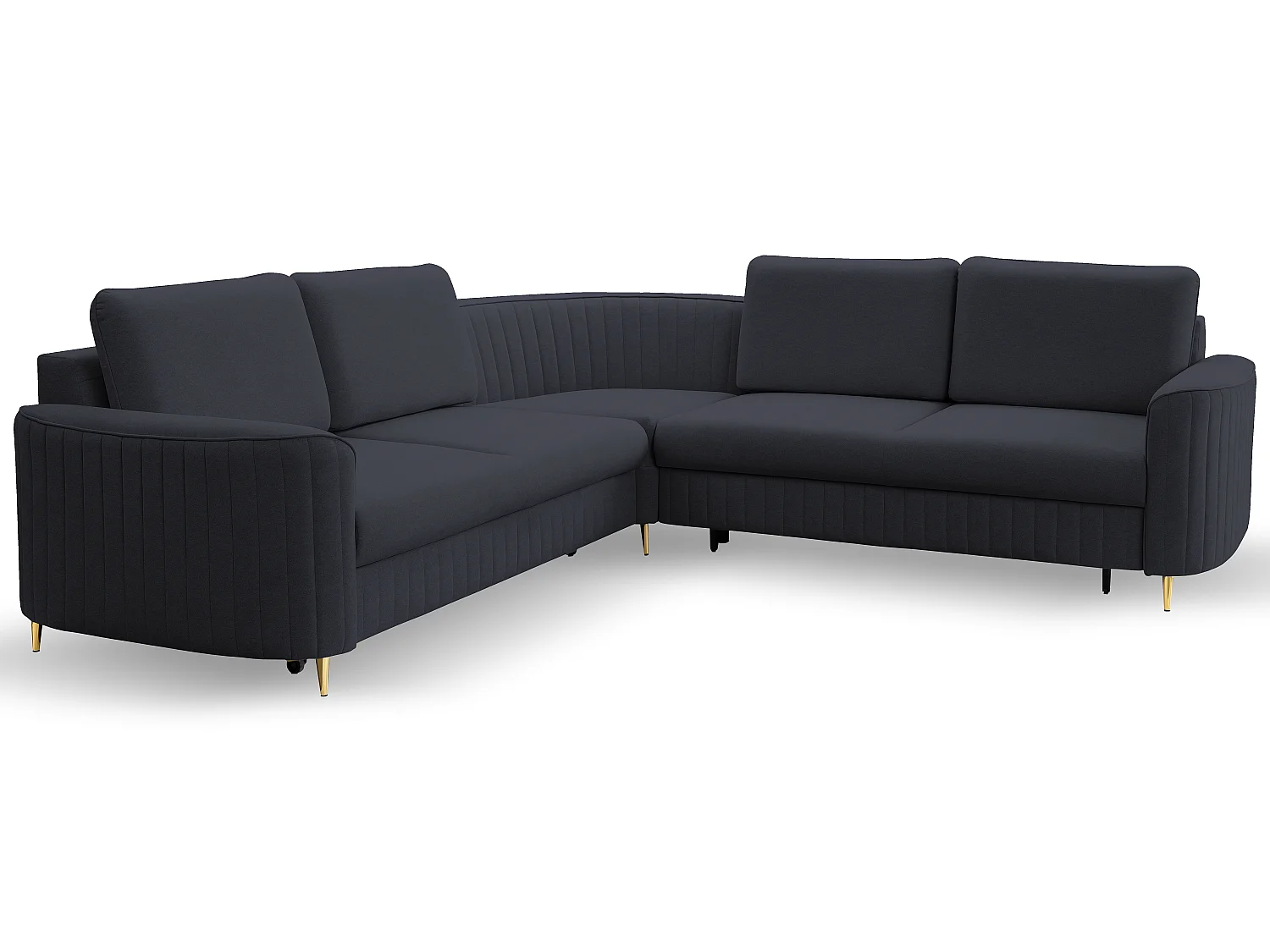 Narożnik LAREN nowoczesna sofa z funkcją spania, pojemnik na pościel, plastikowe nogi, prawa strona, GRANATOWY, 251x251x85 cm