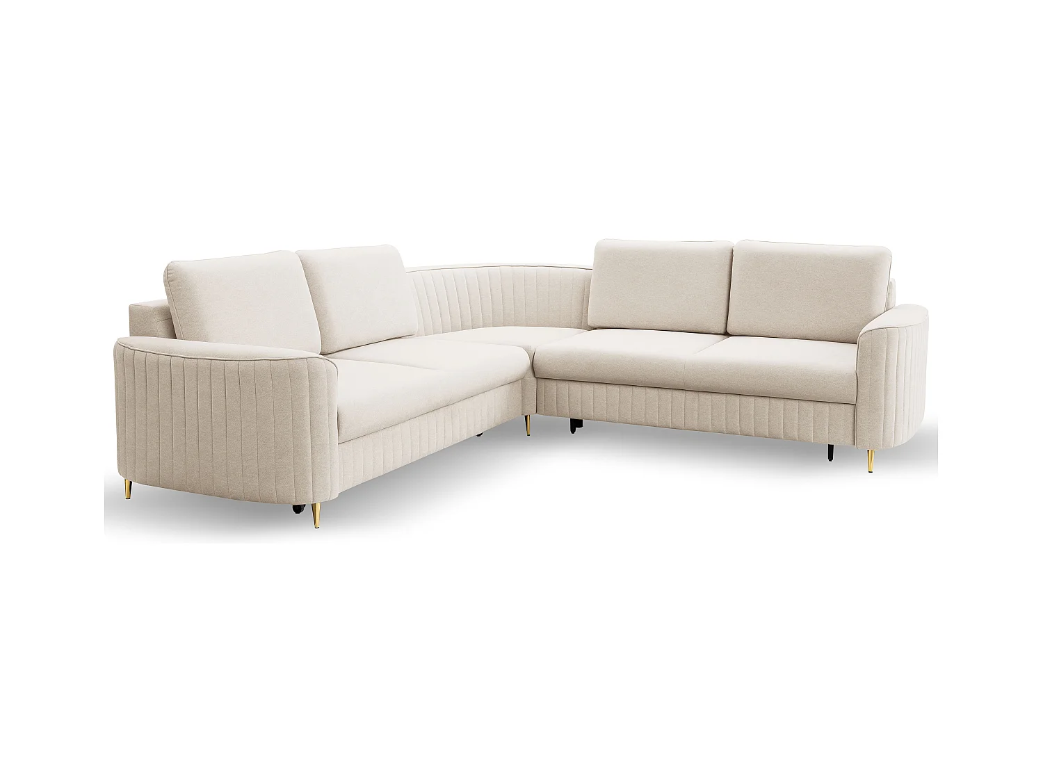 Canapé d'angle LAREN convertible, coffre de rangement, pieds en plastique, côté droit, CREMAL, 251x251x85 cm