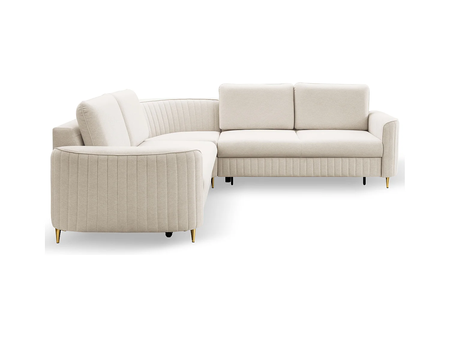 Canapé d'angle LAREN convertible, coffre de rangement, pieds en plastique, côté droit, CREMAL, 251x251x85 cm