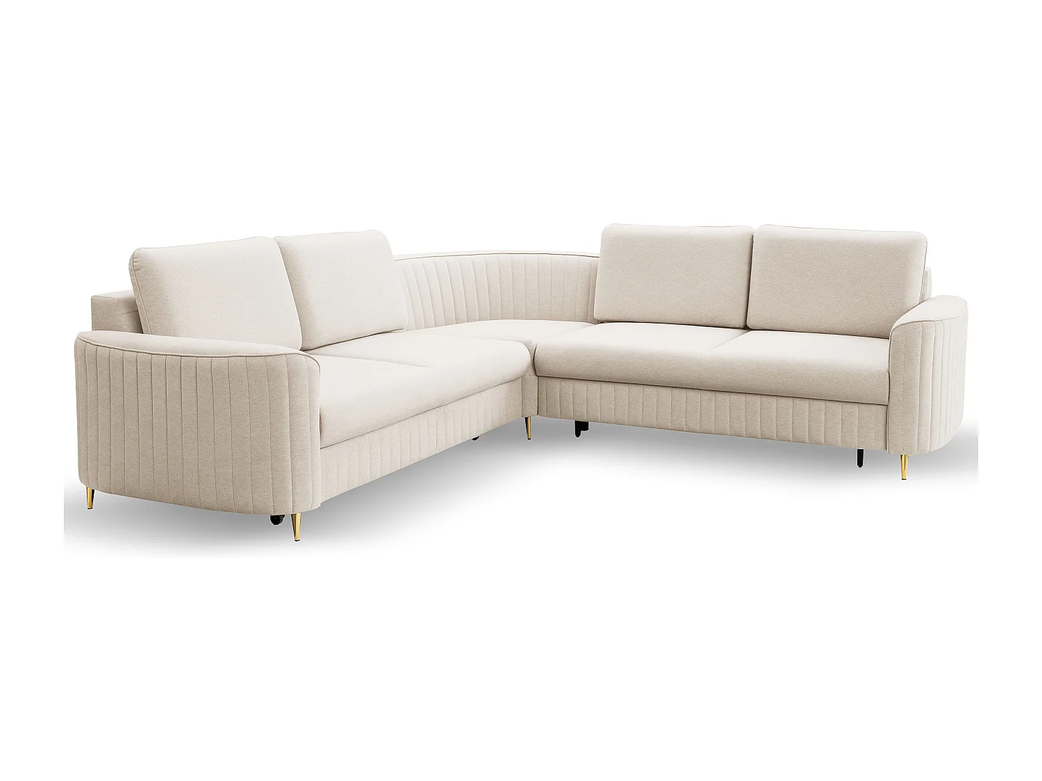 Canapé d'angle LAREN convertible, coffre de rangement, pieds en plastique, côté droit, CREMAL, 251x251x85 cm