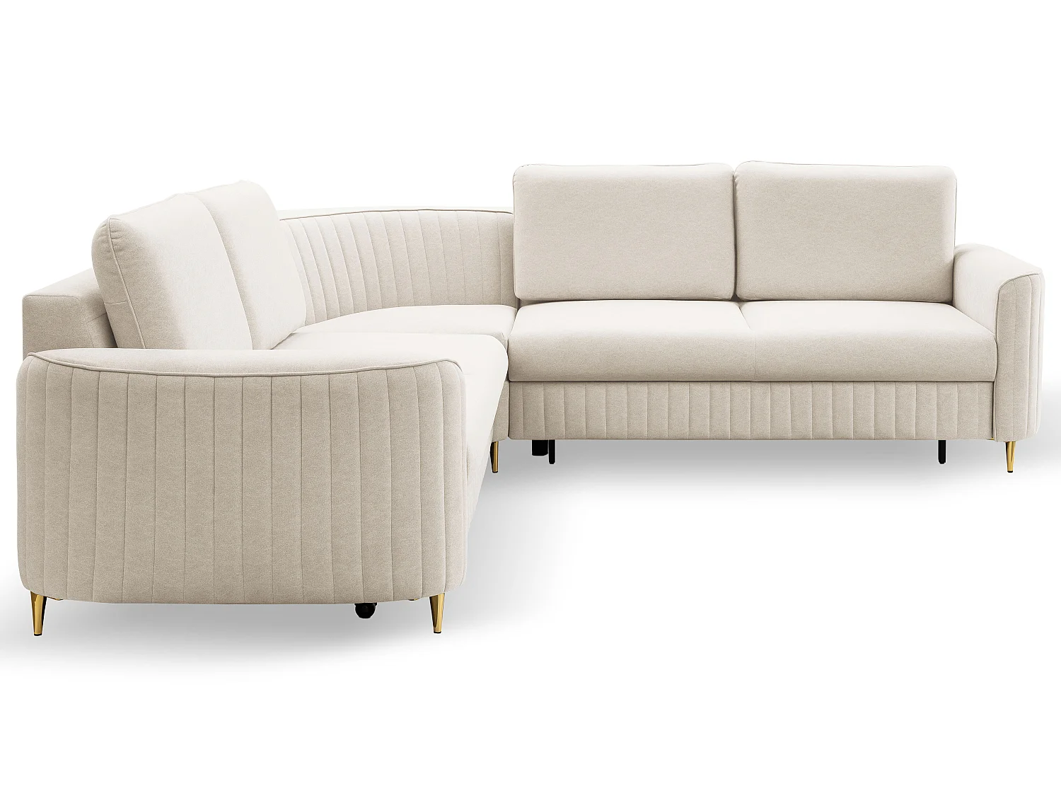 Narożnik LAREN nowoczesna sofa z funkcją spania, pojemnik na pościel, plastikowe nogi, prawa strona, CREMAL, 251x251x85 cm