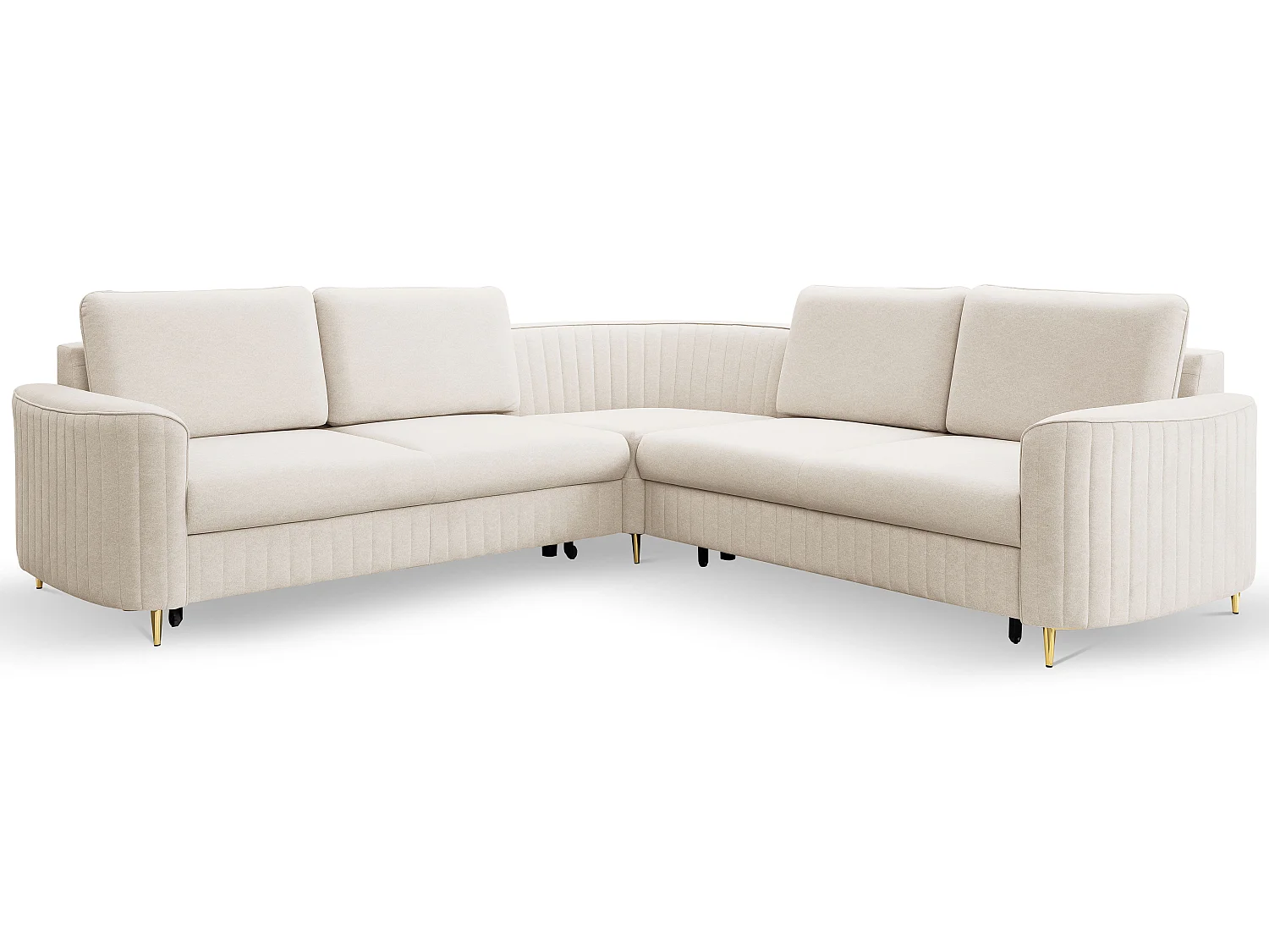 Narożnik LAREN nowoczesna sofa z funkcją spania, pojemnik na pościel, plastikowe nogi, prawa strona, CREMAL, 251x251x85 cm