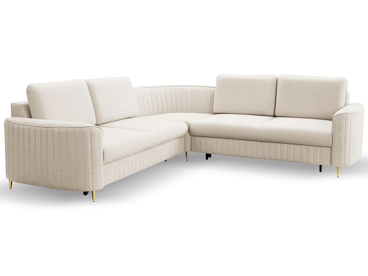Narożnik LAREN nowoczesna sofa z funkcją spania, pojemnik na pościel, plastikowe nogi, prawa strona, CREMAL, 251x251x85 cm