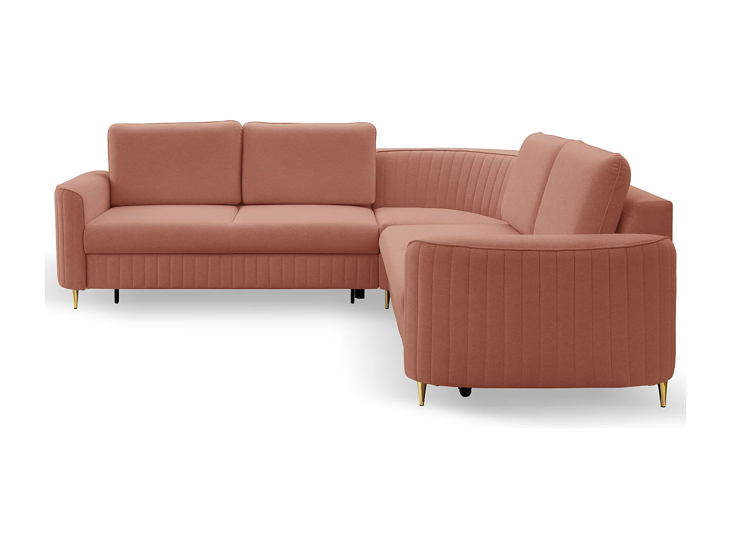 Ecksofa LAREN, modernes Schlafsofa mit Stauraum, Plastikfüße, linke Seite, ROSA, 251x251x85 cm