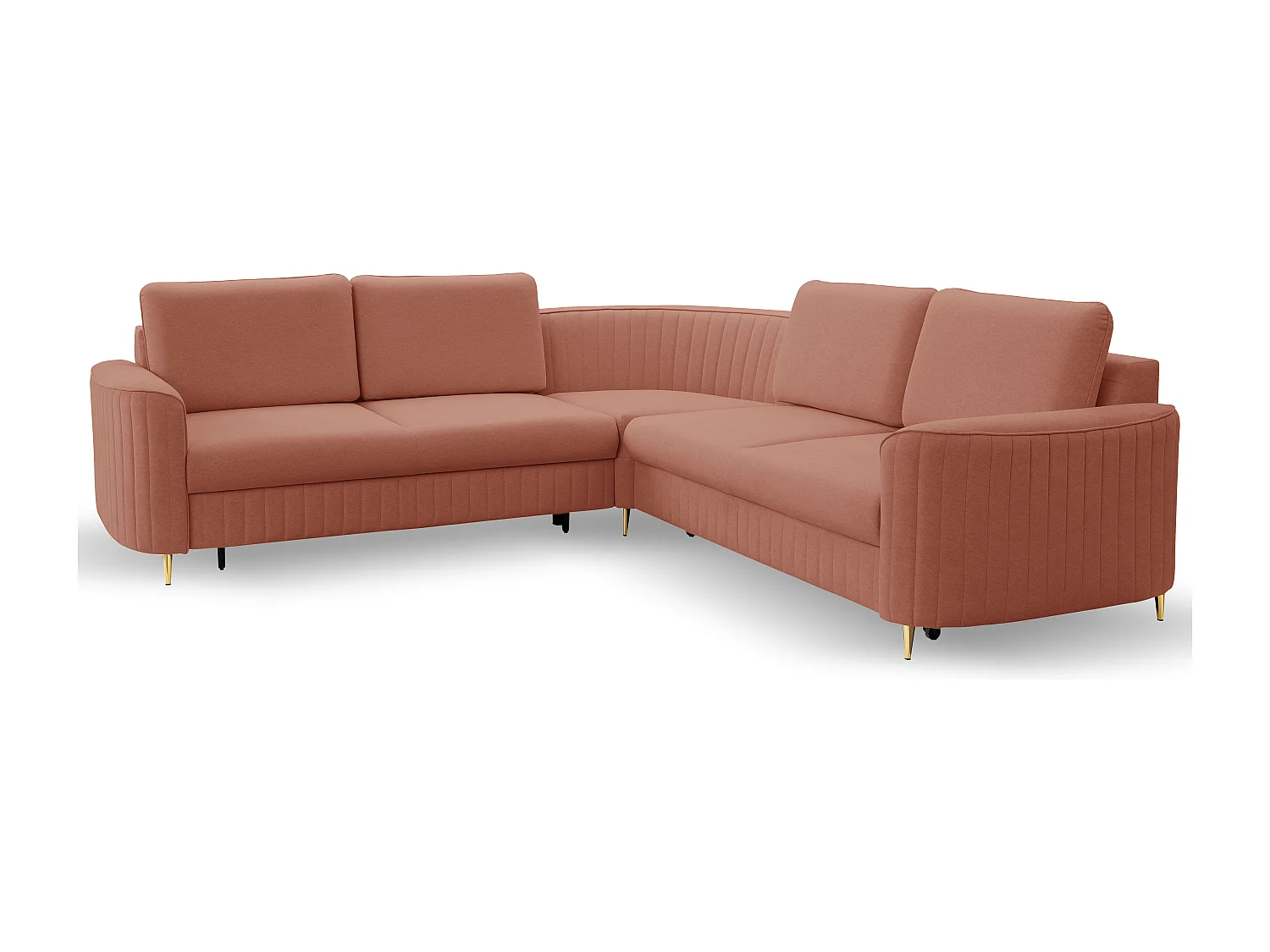 Canapé d'angle LAREN convertible, coffre de rangement, pieds en plastique, côté gauche, ROSE POUDRÉ, 251x251x85 cm