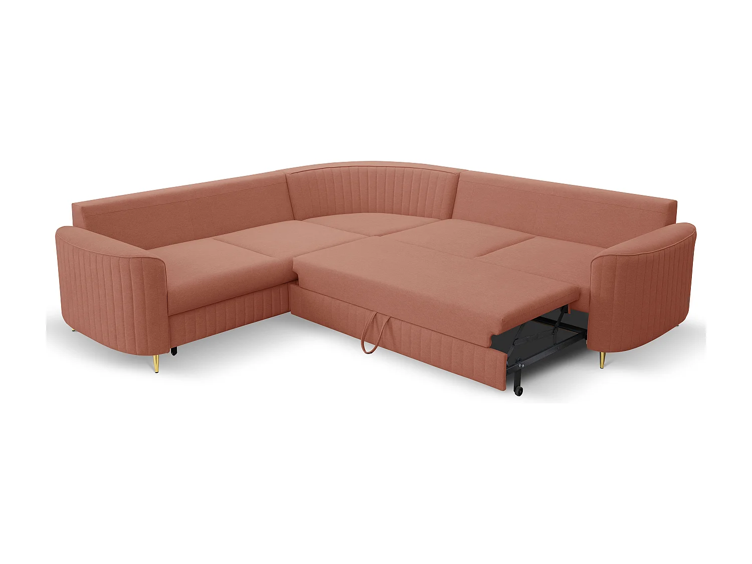 Canapé d'angle LAREN convertible, coffre de rangement, pieds en plastique, côté gauche, ROSE POUDRÉ, 251x251x85 cm