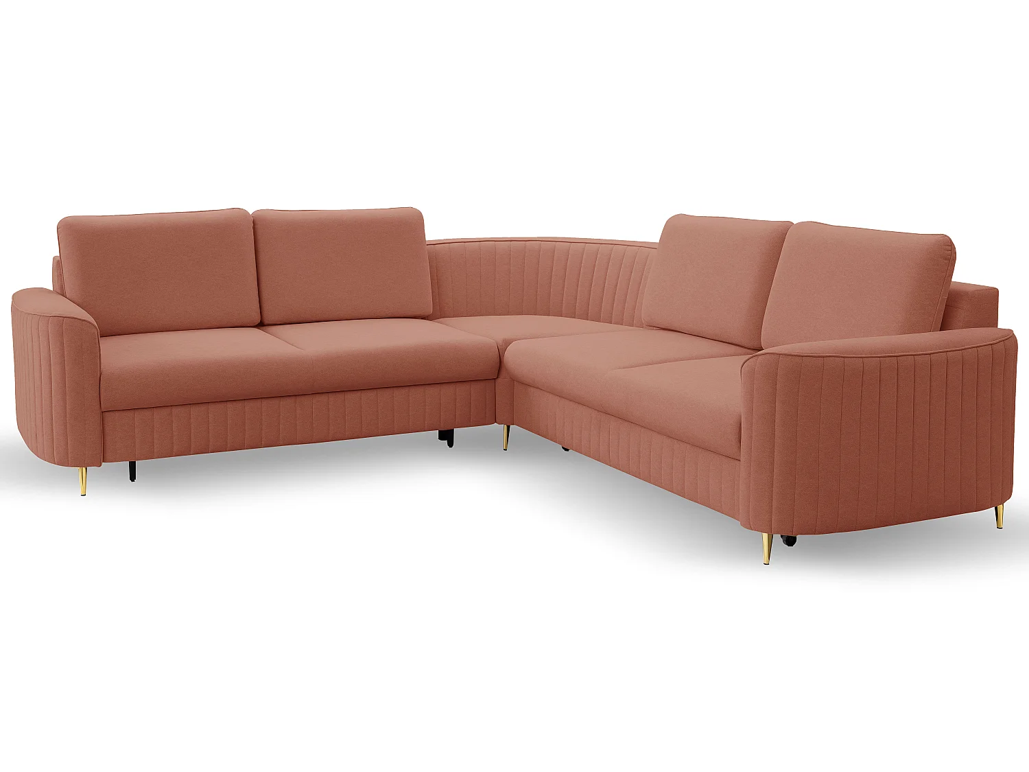 Canapé d'angle LAREN convertible, coffre de rangement, pieds en plastique, côté gauche, ROSE POUDRÉ, 251x251x85 cm
