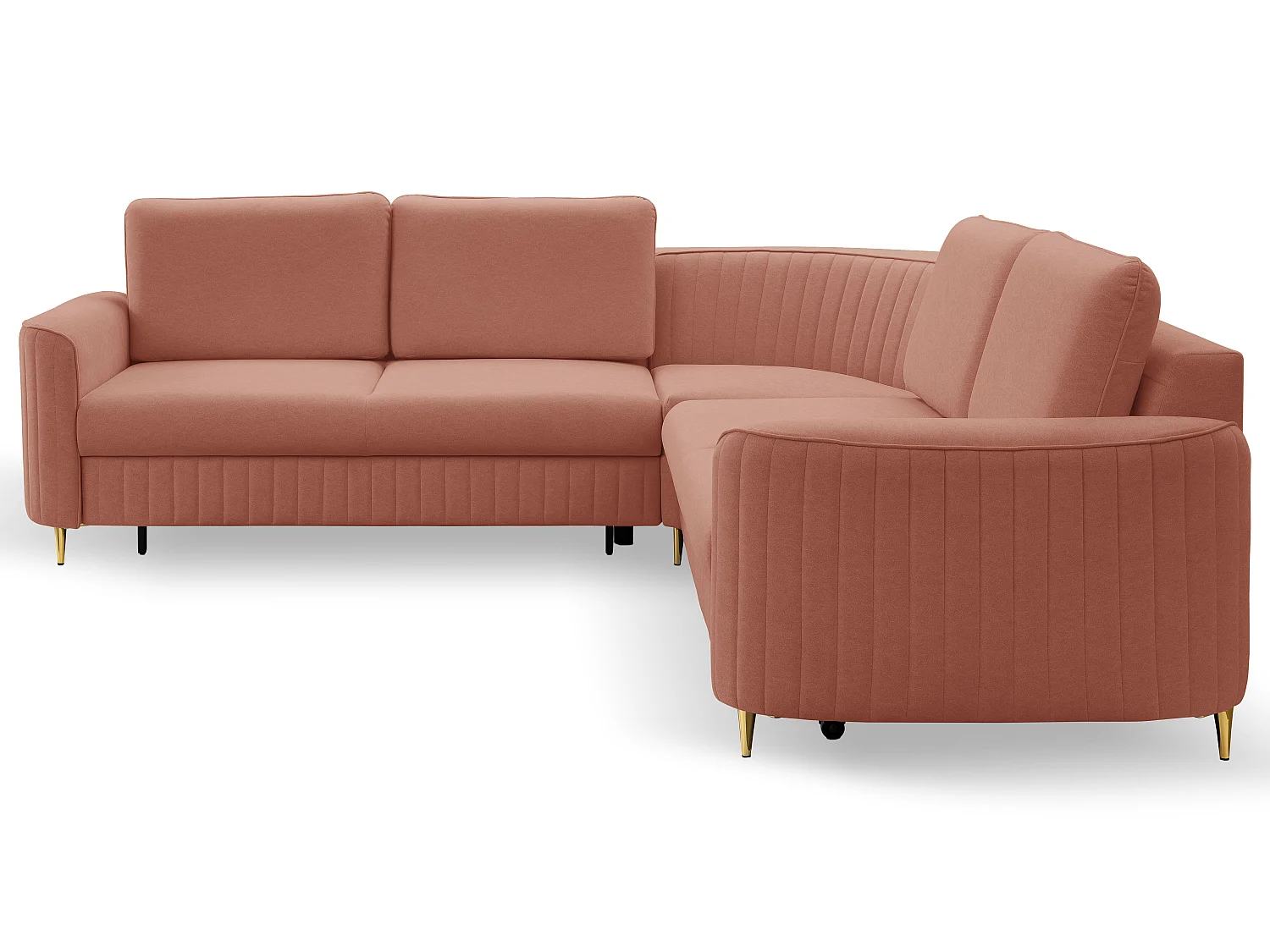 Canapé d'angle LAREN convertible, coffre de rangement, pieds en plastique, côté gauche, ROSE POUDRÉ, 251x251x85 cm