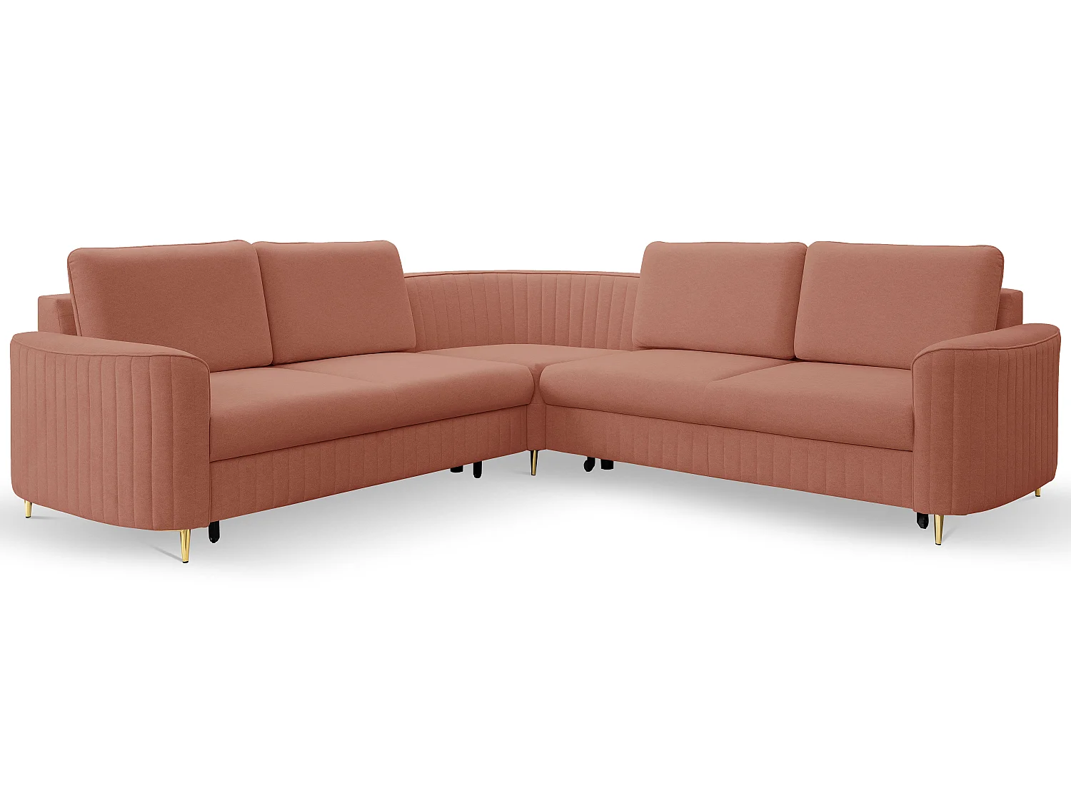 Canapé d'angle LAREN convertible, coffre de rangement, pieds en plastique, côté gauche, ROSE POUDRÉ, 251x251x85 cm