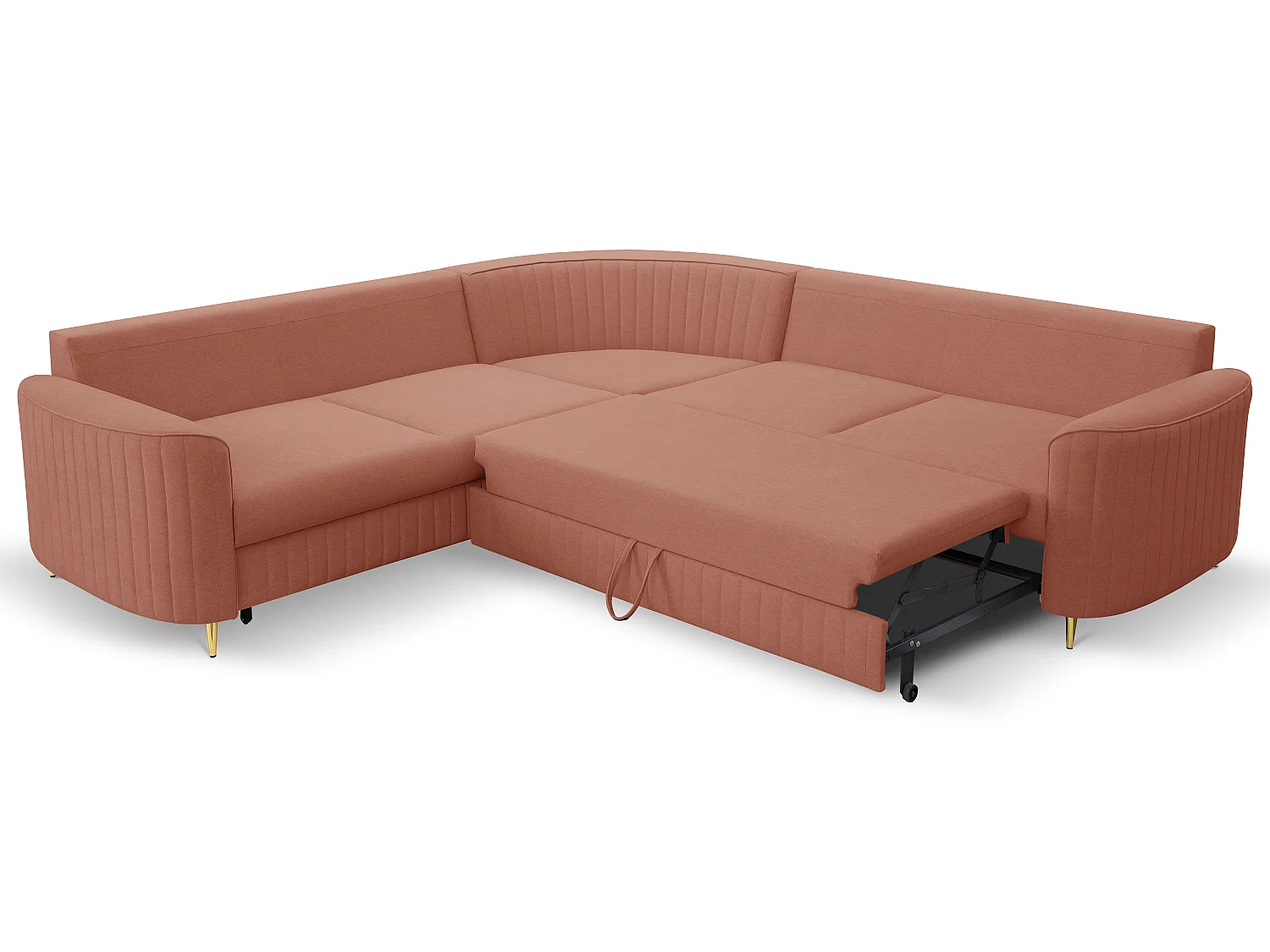 Canapé d'angle LAREN convertible, coffre de rangement, pieds en plastique, côté gauche, ROSE POUDRÉ, 251x251x85 cm