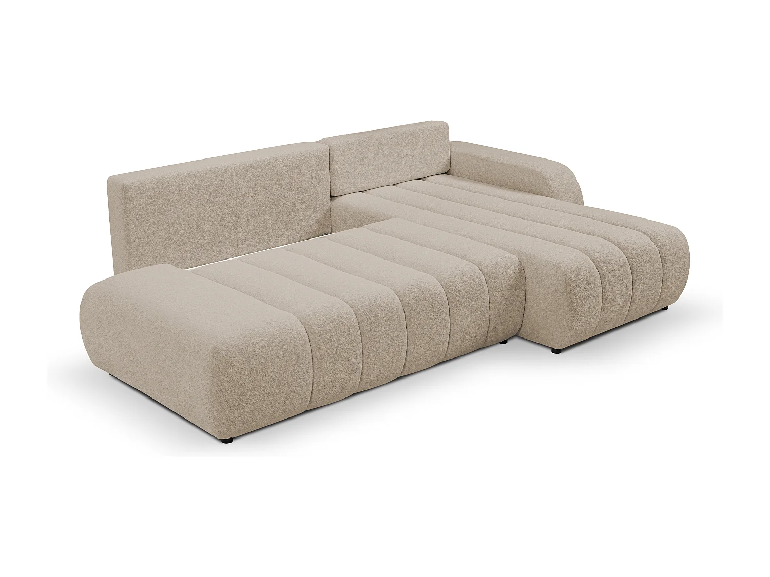 Couch mit Schlaffunktion und Bettkasten, komfortable Polsterung, Stoffbezug, Dekokissen, rechts, 276x88x176 cm, beige