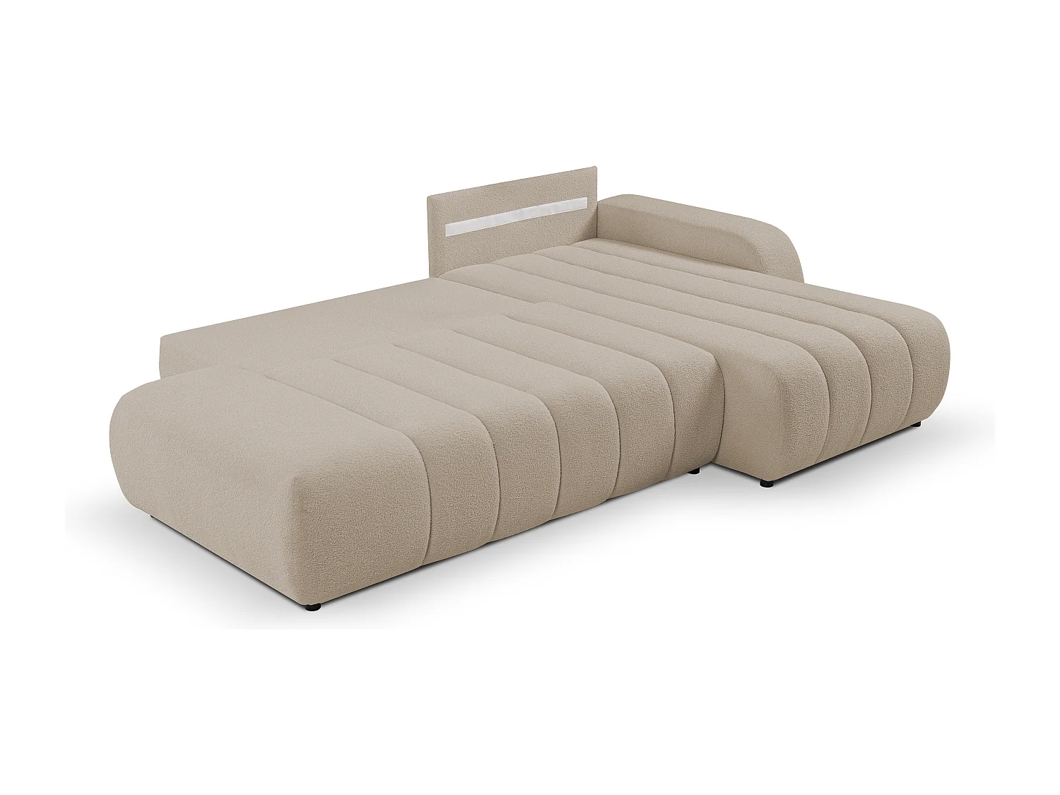 Couch mit Schlaffunktion und Bettkasten, komfortable Polsterung, Stoffbezug, Dekokissen, rechts, 276x88x176 cm, beige