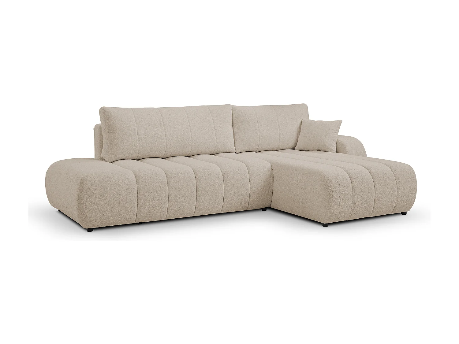 Canapé avec fonction lit et coffre de rangement, rembourrage confortable, tissu, coussins décoratifs, côté droit, 276x88x176 cm, beige
