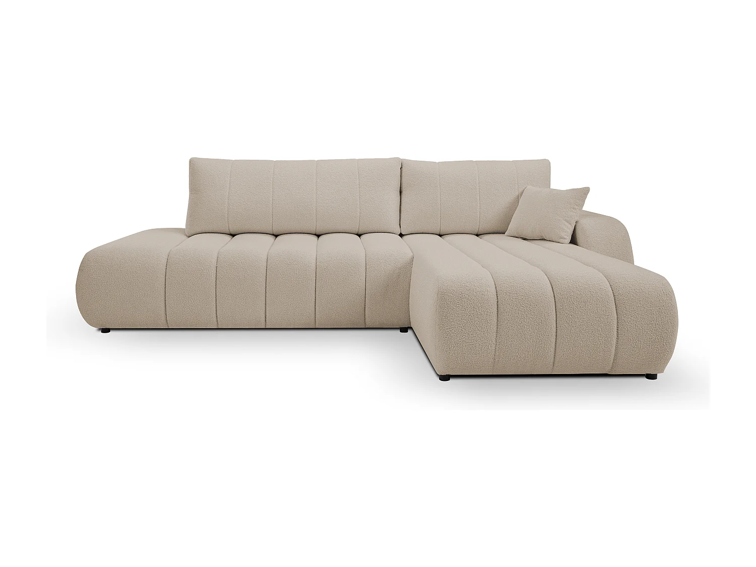 Canapé avec fonction lit et coffre de rangement, rembourrage confortable, tissu, coussins décoratifs, côté droit, 276x88x176 cm, beige