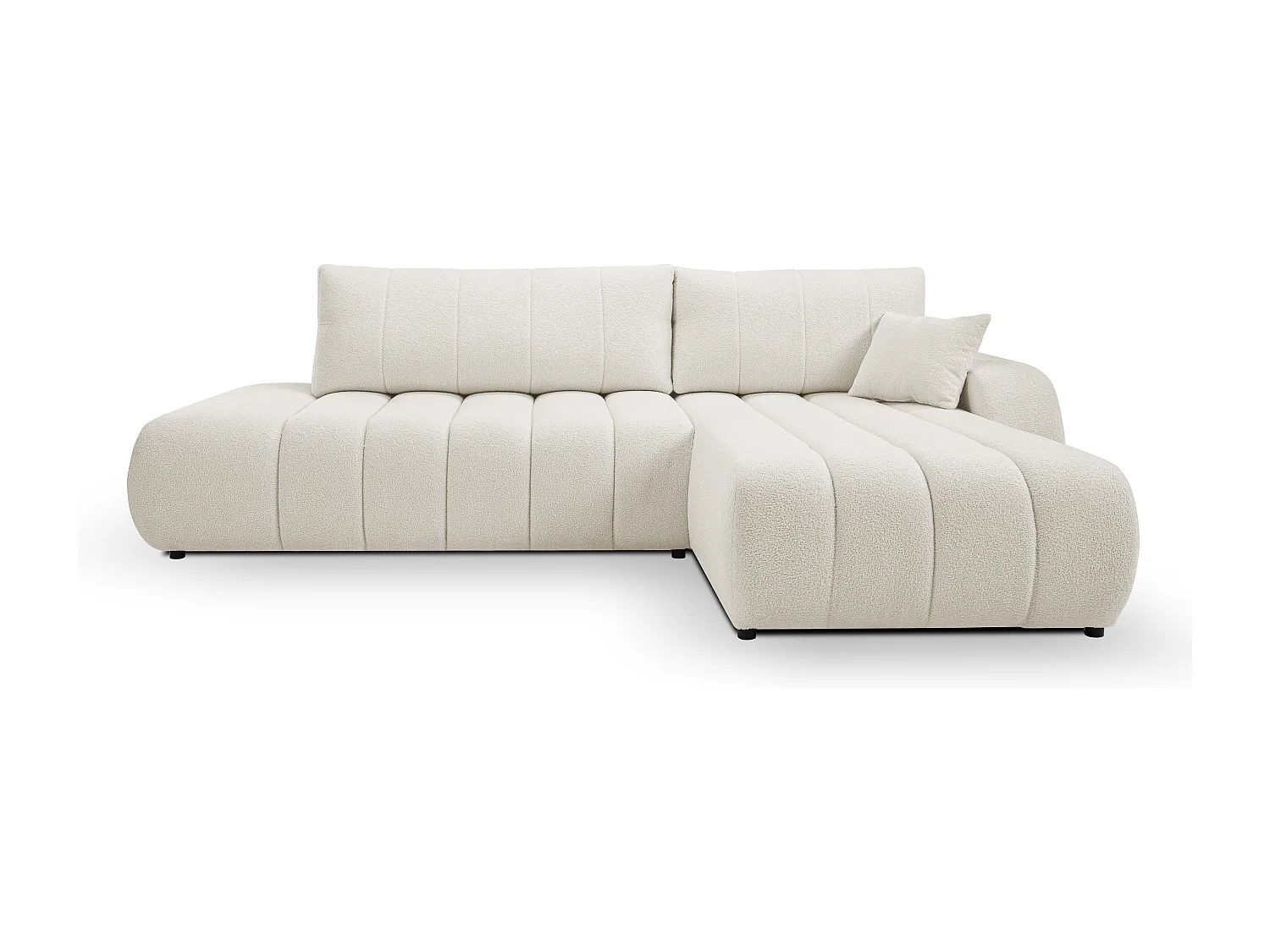 Canapé avec fonction lit et coffre de rangement, rembourrage confortable, tissu, coussins décoratifs, côté droit, 276x88x176 cm, blanc