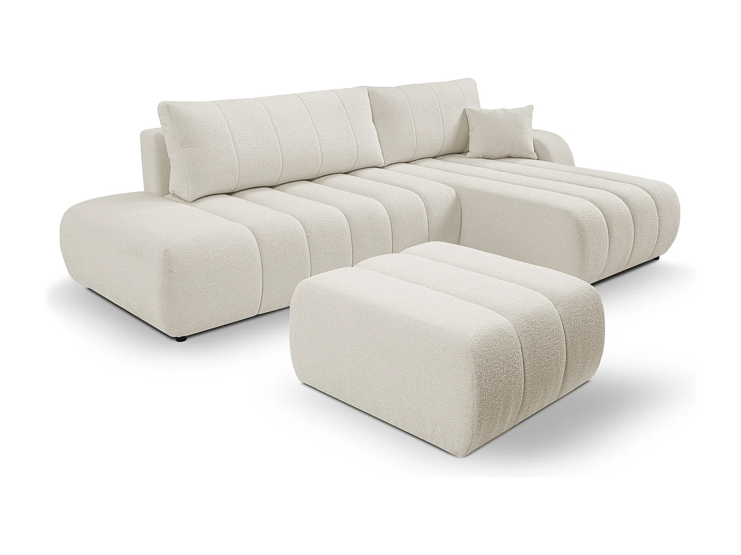 Canapé avec fonction lit et coffre de rangement, rembourrage confortable, tissu, coussins décoratifs, côté droit, 276x88x176 cm, blanc