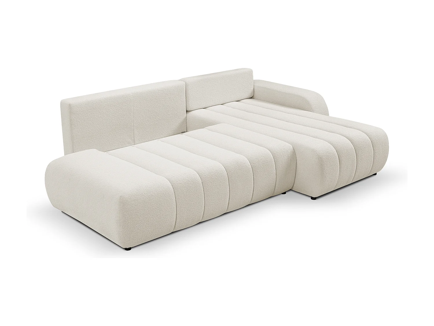 Canapé avec fonction lit et coffre de rangement, rembourrage confortable, tissu, coussins décoratifs, côté droit, 276x88x176 cm, blanc