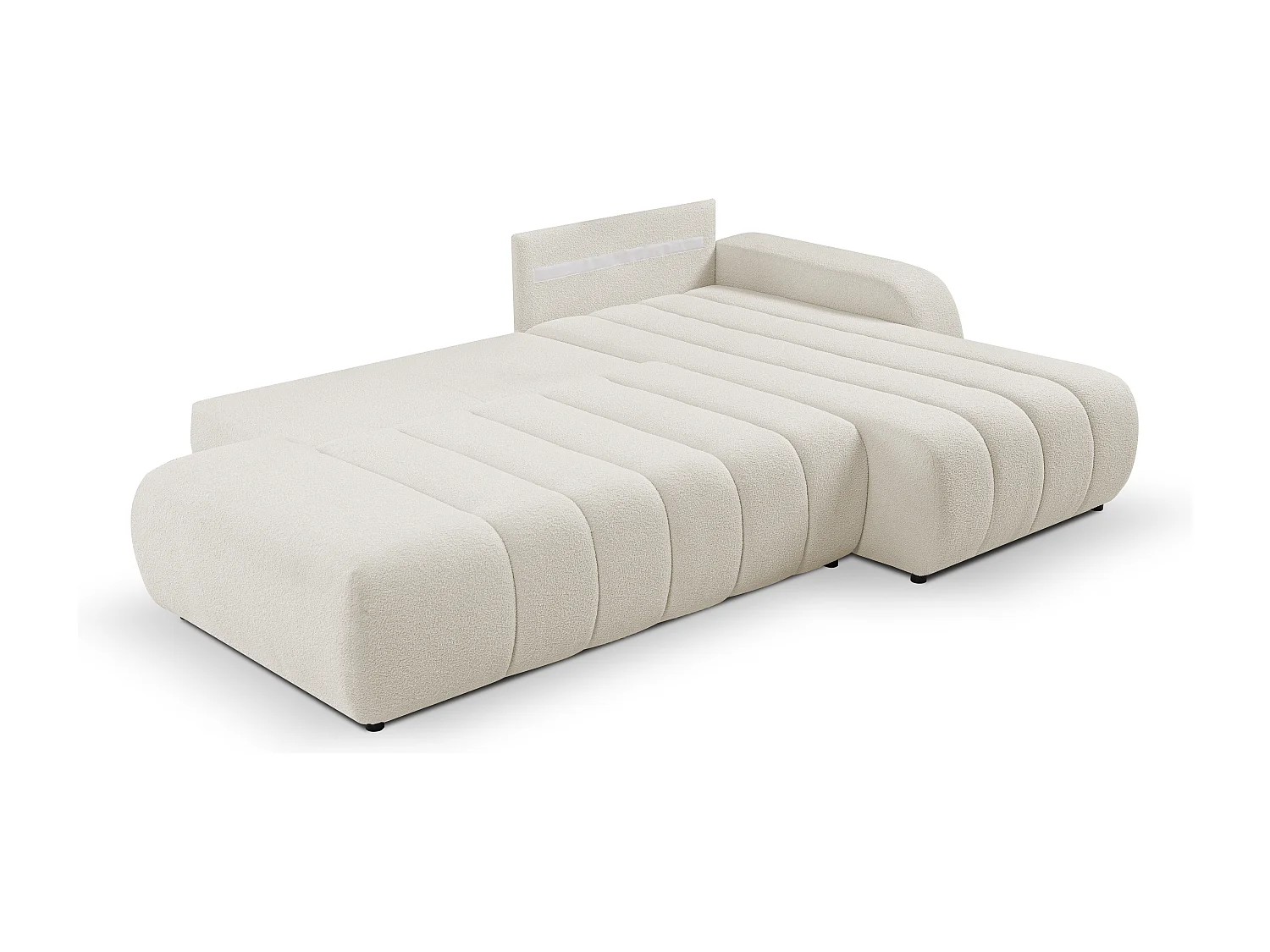 Canapé avec fonction lit et coffre de rangement, rembourrage confortable, tissu, coussins décoratifs, côté droit, 276x88x176 cm, blanc