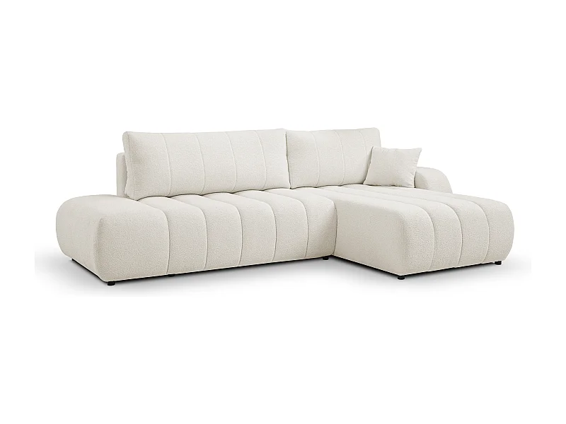 Bank met slaapfunctie en opbergdoos, comfortabele bekleding, stof, decoratieve kussens, rechterzijde, 276x88x176 cm, wit