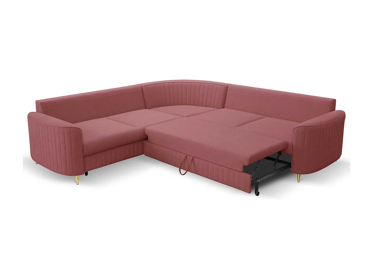 Ecksofa LAREN, modernes Schlafsofa mit Stauraum, Plastikfüße, linke Seite, BURGUND, 251x251x85 cm
