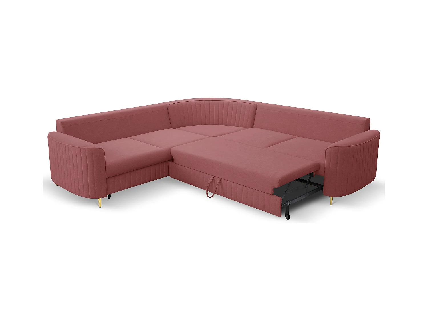 Canapé d'angle LAREN convertible, coffre de rangement, pieds en plastique, côté gauche, BORDEAUX, 251x251x85 cm