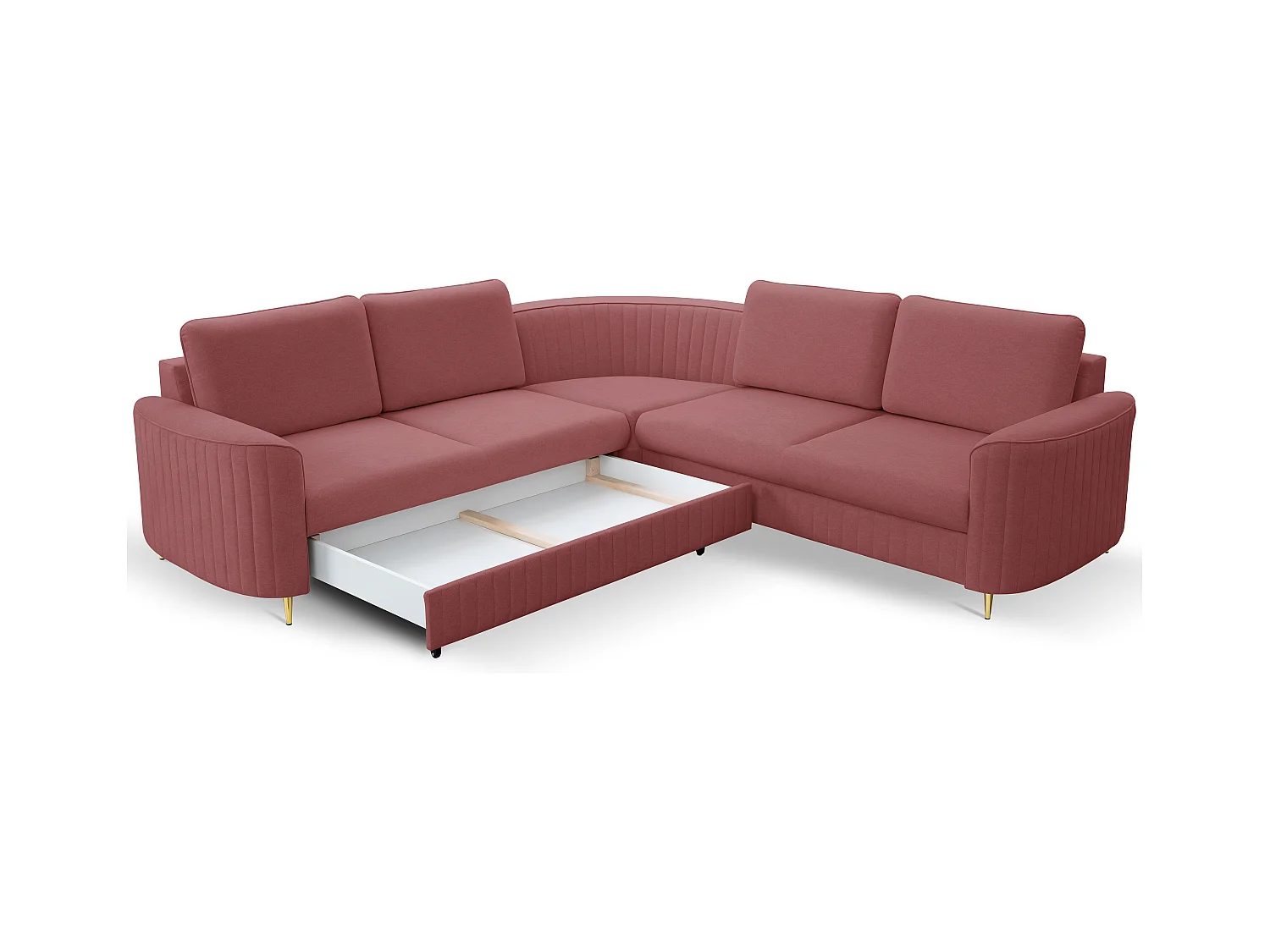 Canapé d'angle LAREN convertible, coffre de rangement, pieds en plastique, côté gauche, BORDEAUX, 251x251x85 cm