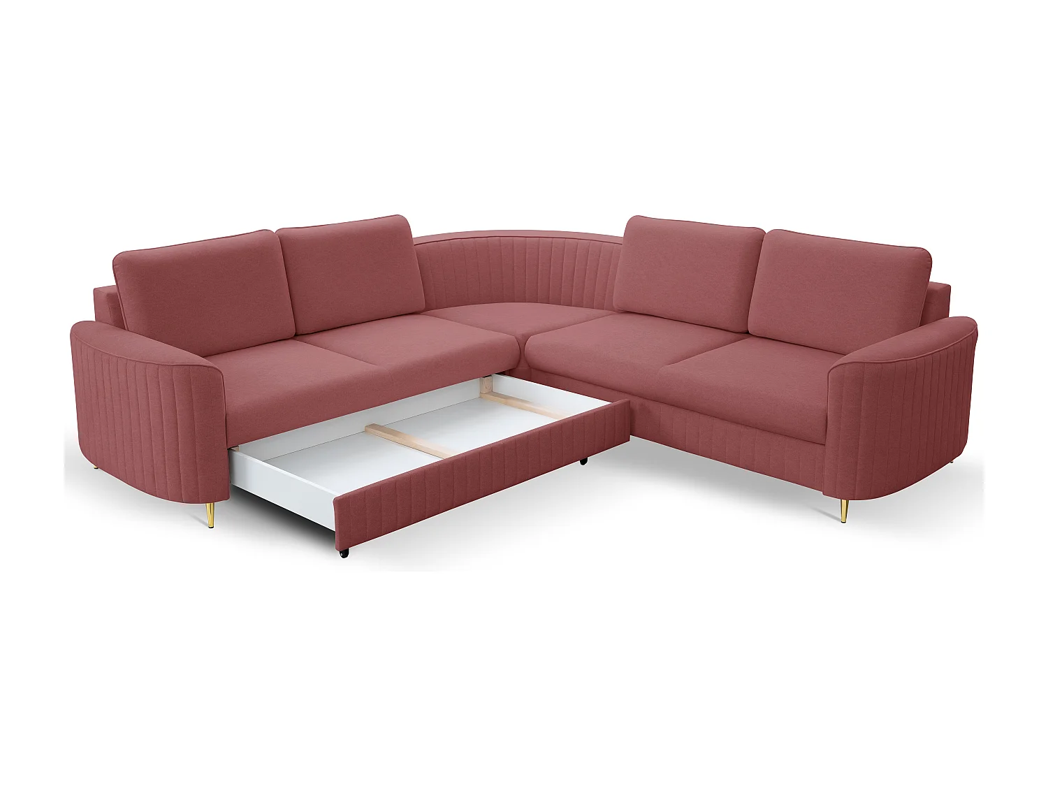 Ecksofa LAREN, modernes Schlafsofa mit Stauraum, Plastikfüße, linke Seite, BURGUND, 251x251x85 cm