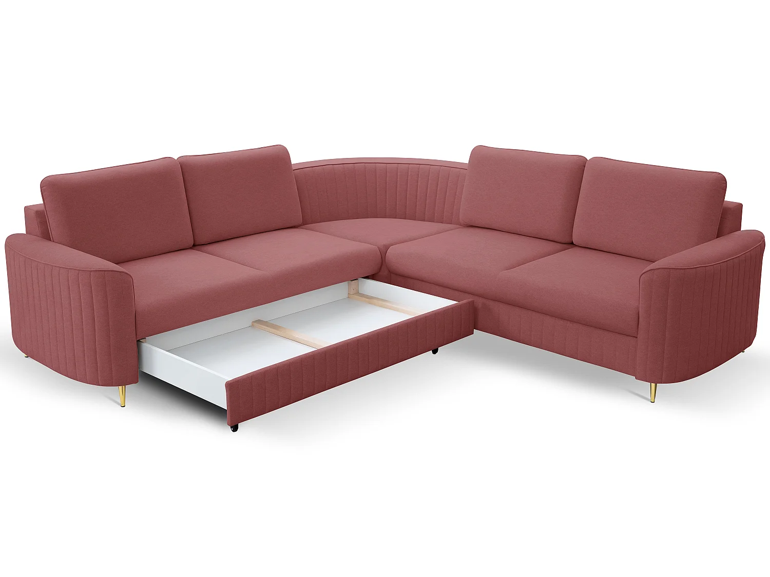 Narożnik LAREN nowoczesna sofa z funkcją spania, pojemnik na pościel, plastikowe nogi, lewa strona, BURGUND, 251x251x85 cm