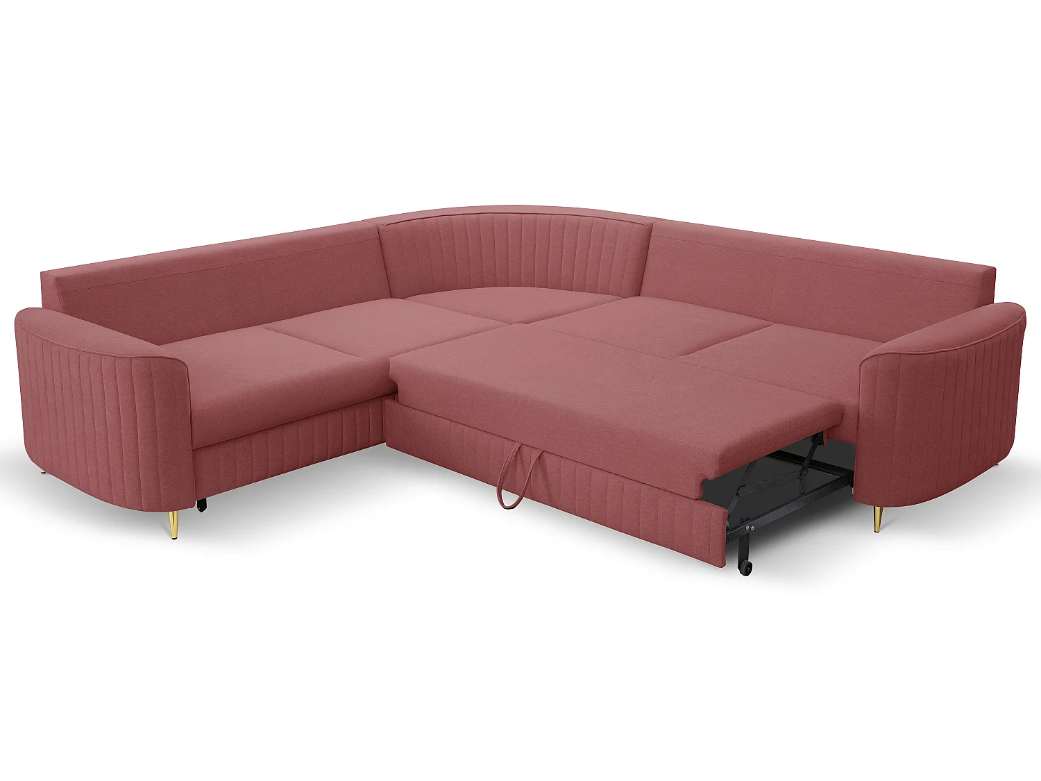 Narożnik LAREN nowoczesna sofa z funkcją spania, pojemnik na pościel, plastikowe nogi, lewa strona, BURGUND, 251x251x85 cm