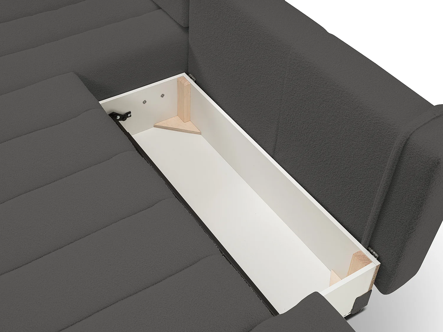 Canapé avec fonction lit et coffre de rangement, rembourrage confortable, tissu, coussins décoratifs, côté gauche, 276x88x176 cm, gris foncé